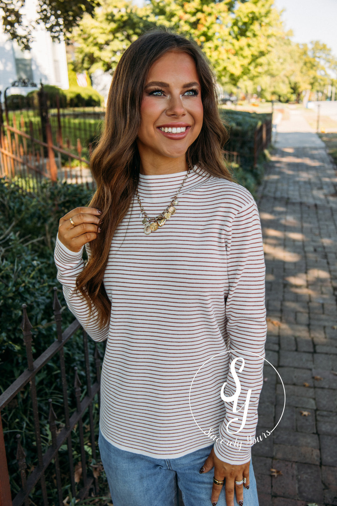 Stripe Basic Sweater - Ivory/ Copper