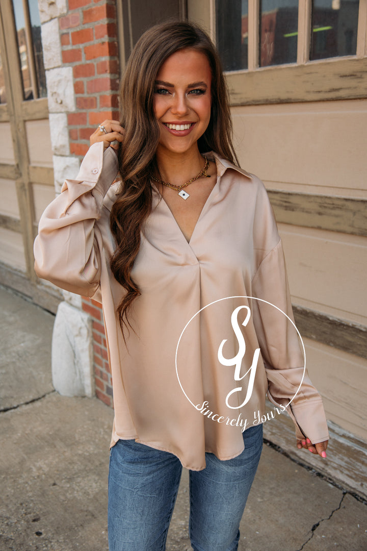 Simply Charmed Blouse-Taupe