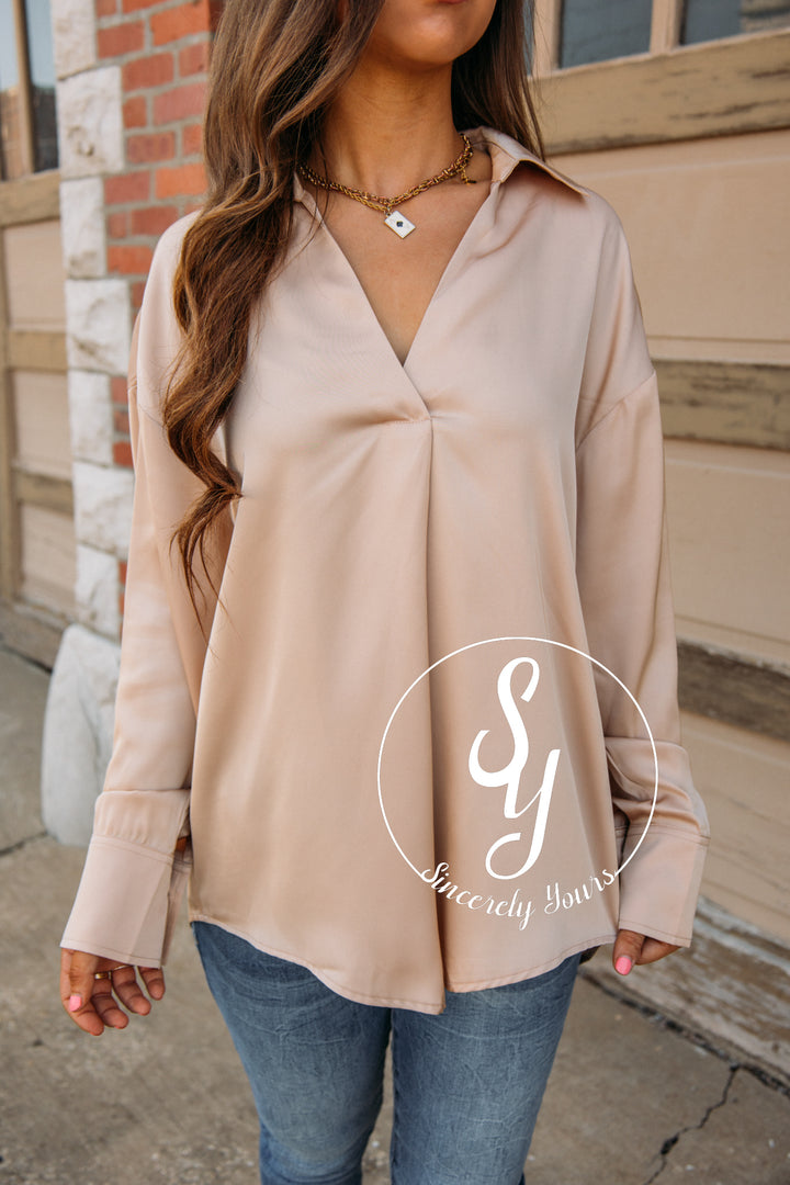 Simply Charmed Blouse-Taupe