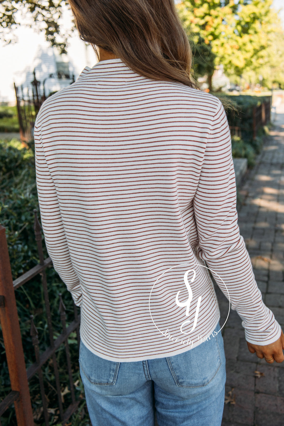 Stripe Basic Sweater - Ivory/ Copper