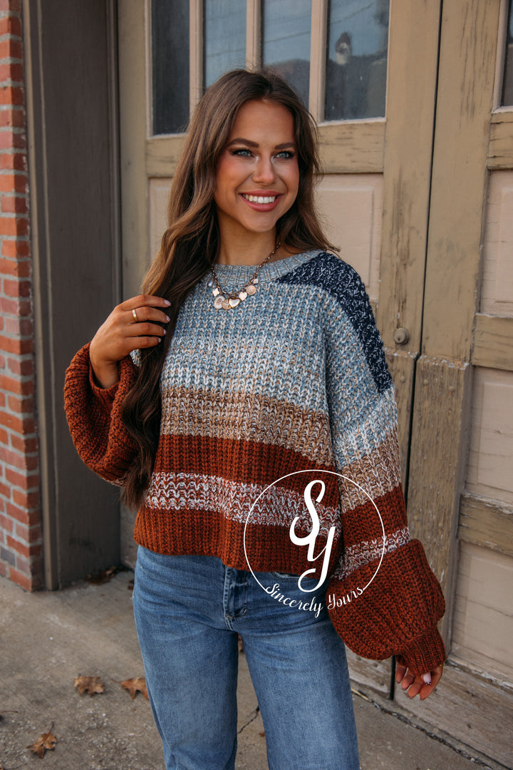 Blanche Striped Sweater-Navy/Rust Combo