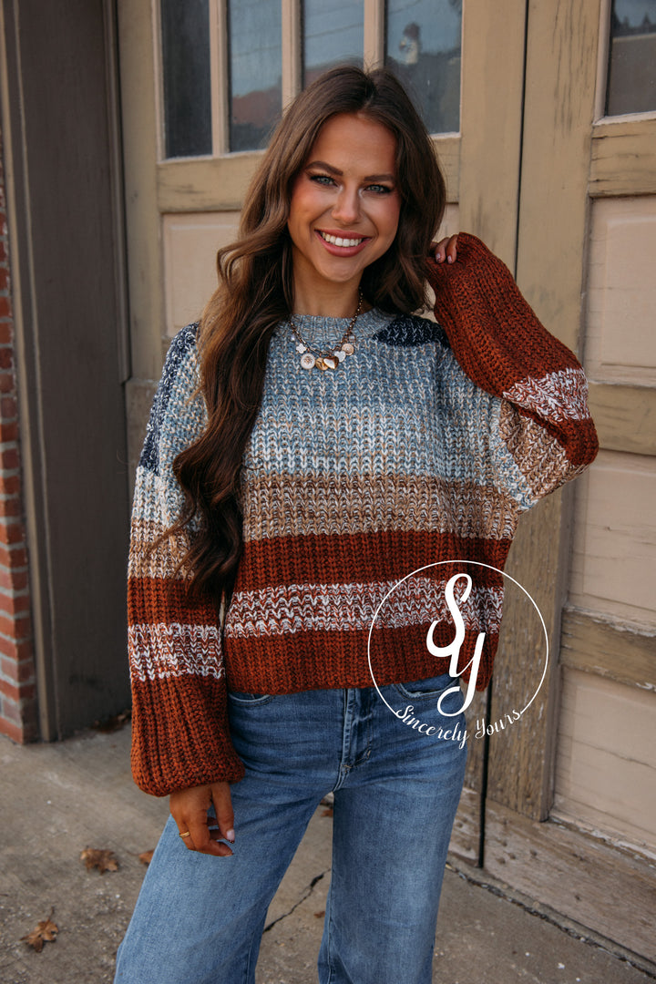 Blanche Striped Sweater-Navy/Rust Combo