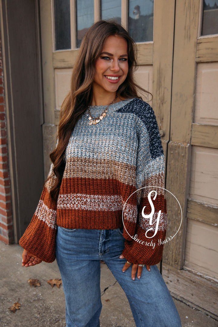 Blanche Striped Sweater-Navy/Rust Combo