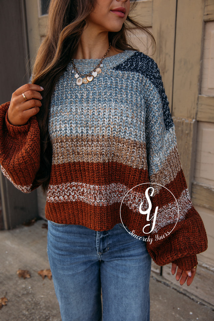 Blanche Striped Sweater-Navy/Rust Combo