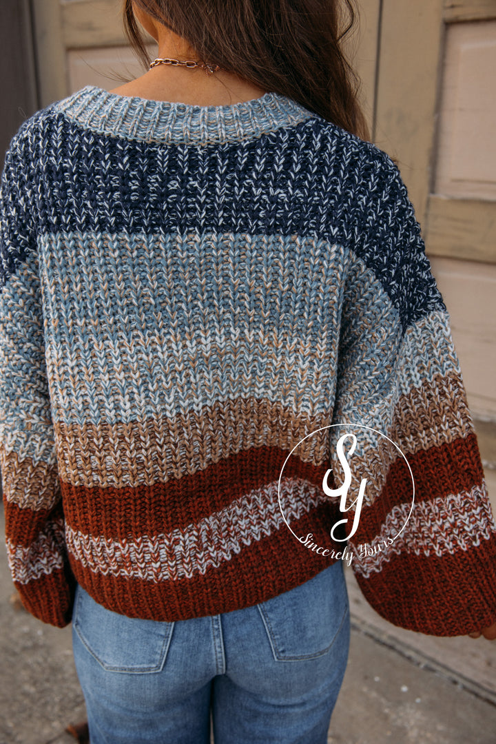 Blanche Striped Sweater-Navy/Rust Combo