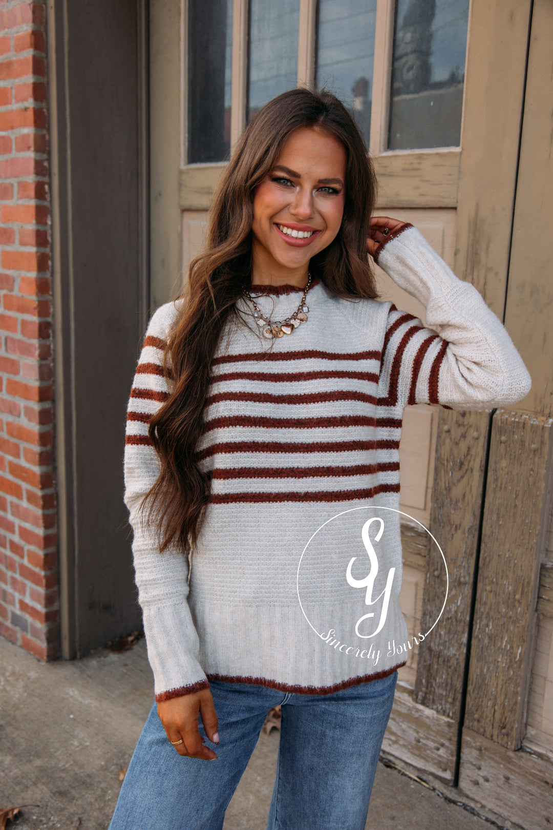 Toasty Striped Sweater-Copper