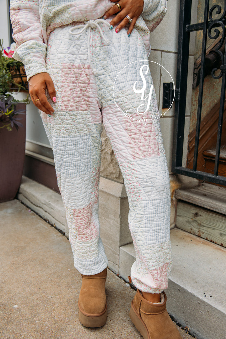 Petal Puff Quilted Joggers- Pastel