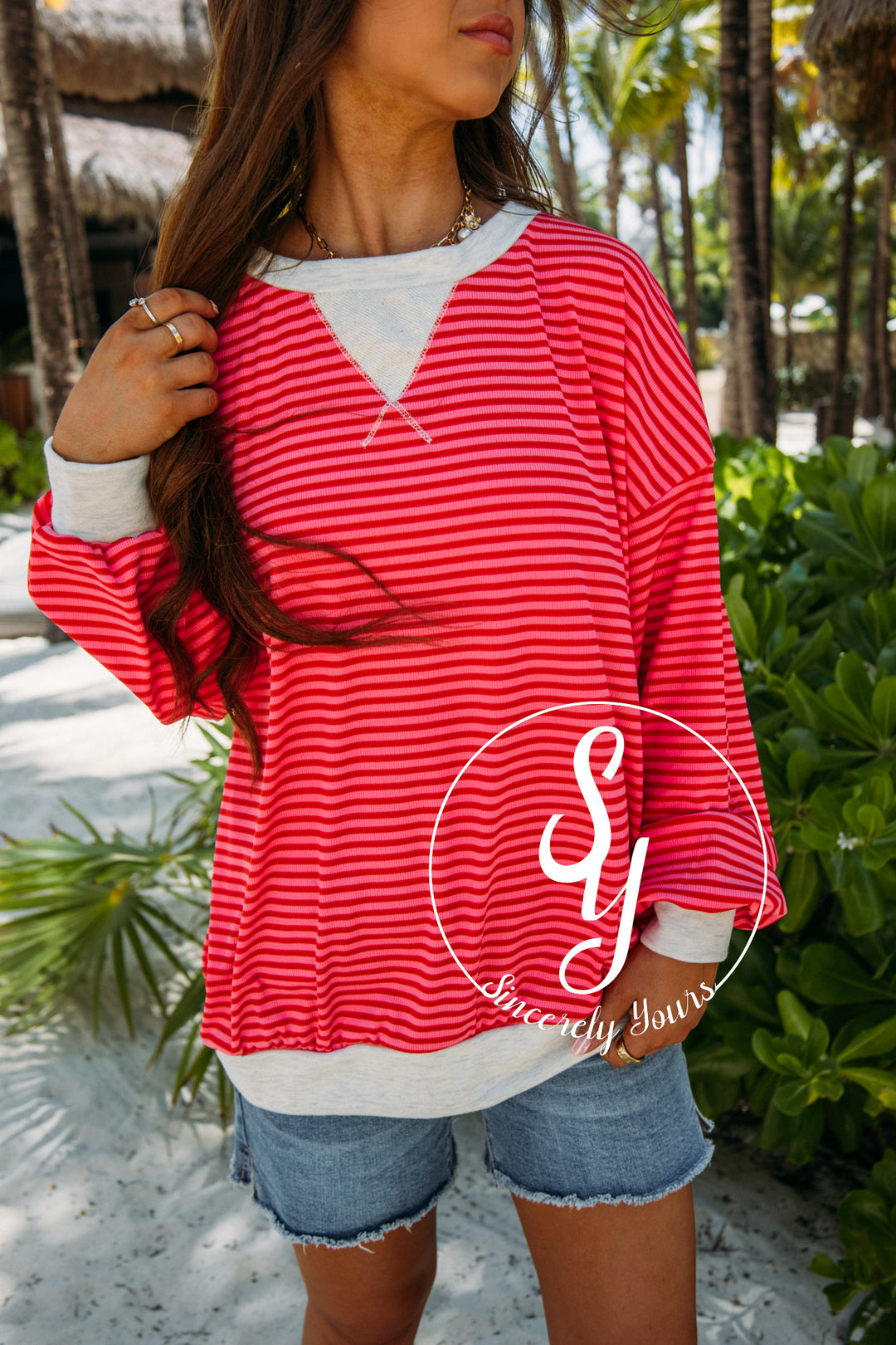 Sweet Tea Sippin Blouse- Red/ Oatmeal