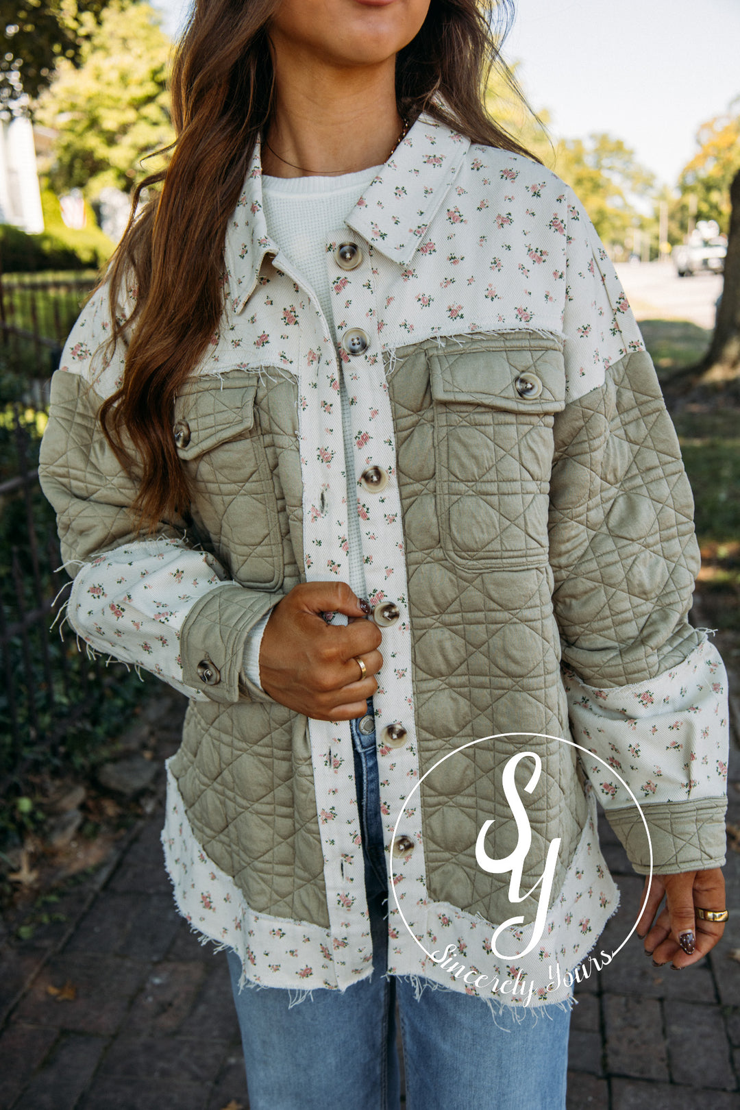 Quilted Flower Jacket - Sage