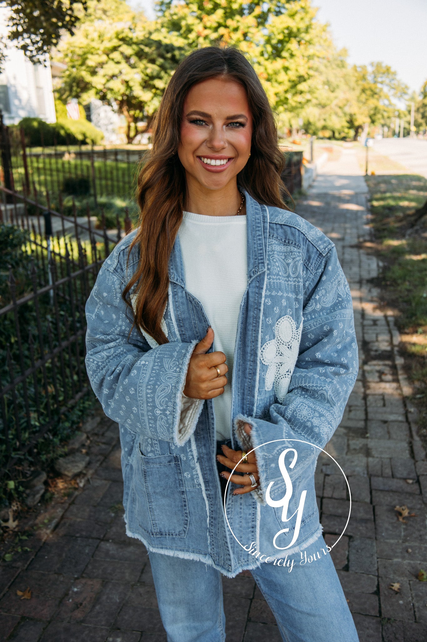 Paisley Flower Jacket - Denim – Sincerely Yours