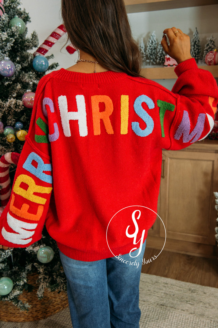 Colorful Christmas Sweater - Red