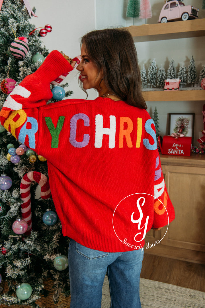 Colorful Christmas Sweater - Red