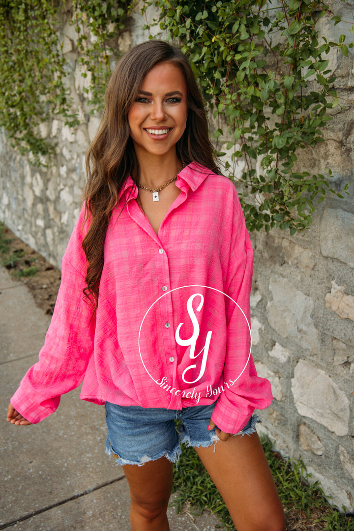 Sweet Breeze Button Up Top- Pink