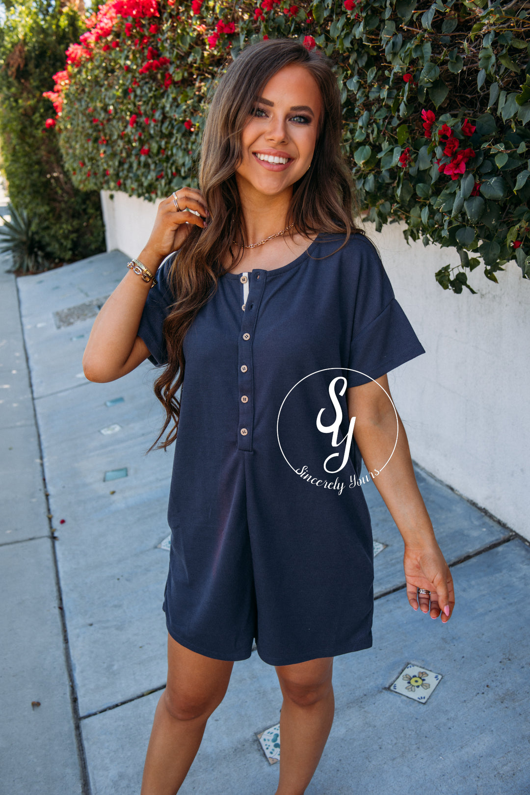 Just Maybe Romper - Navy
