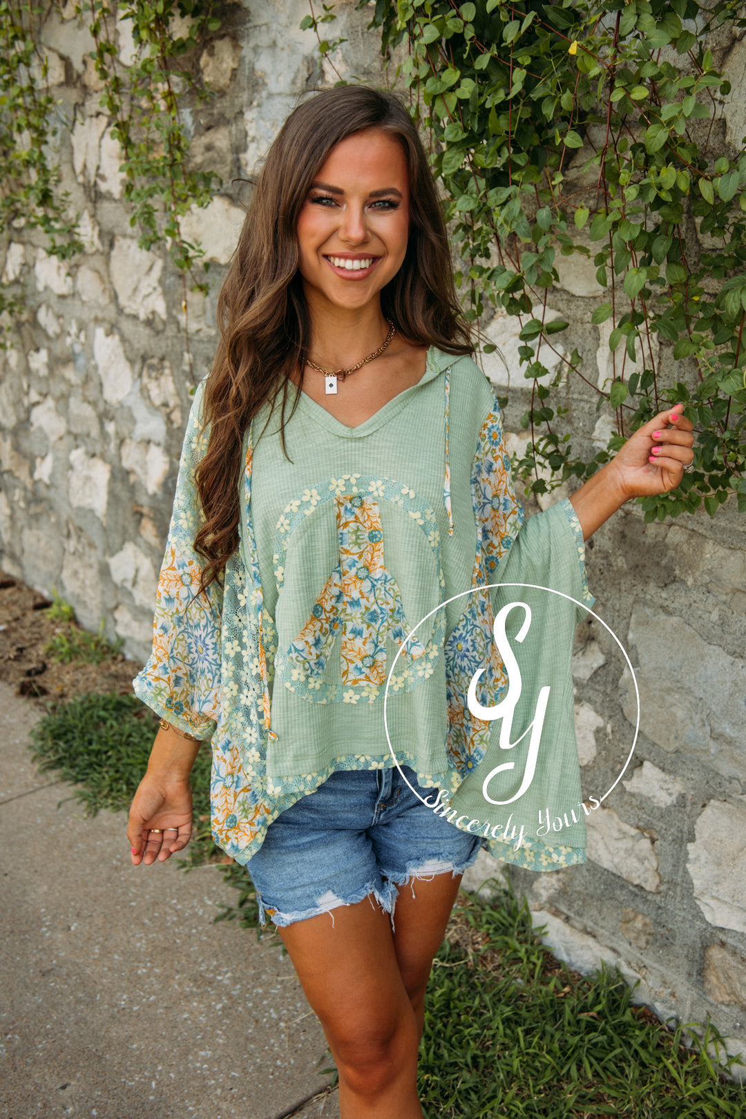 Fall Peace Moment Top- Sage/Yellow