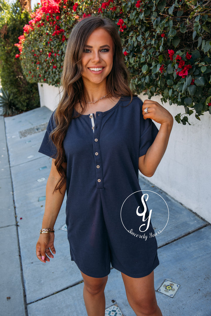 Just Maybe Romper - Navy