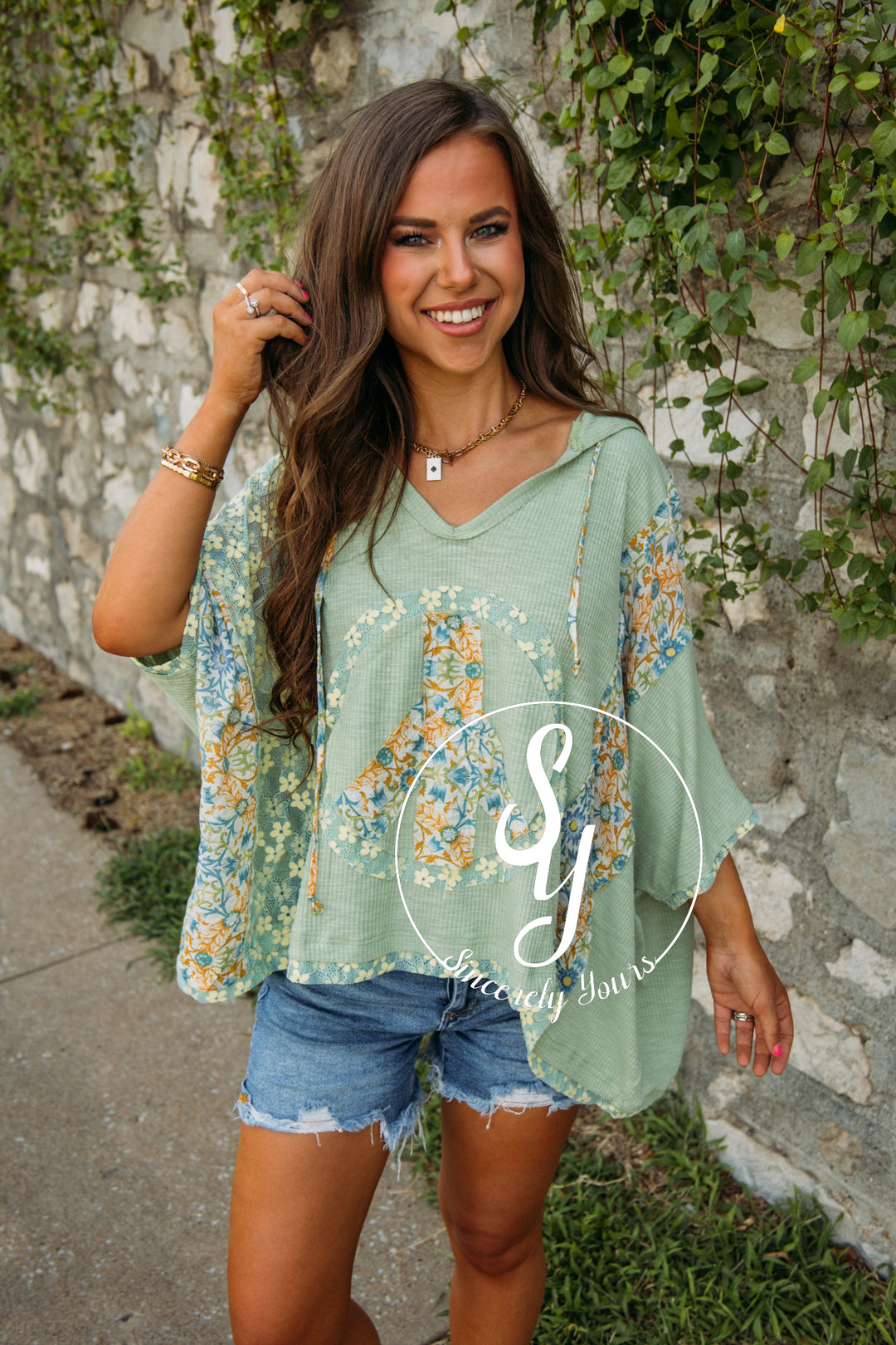 Fall Peace Moment Top- Sage/Yellow