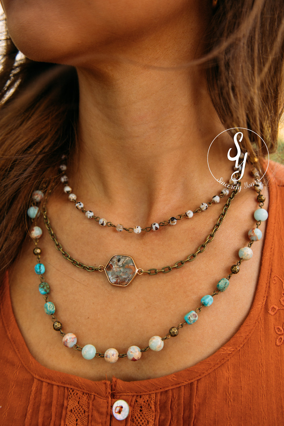 Stone Layer Necklace -Blue