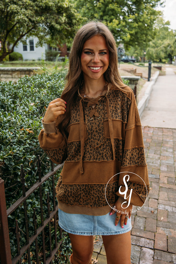 Stripe Leopard Top- Golden Kiwi