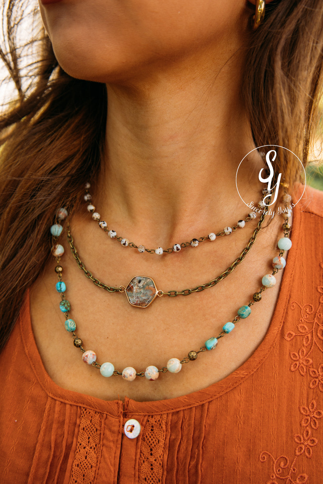 Stone Layer Necklace -Blue