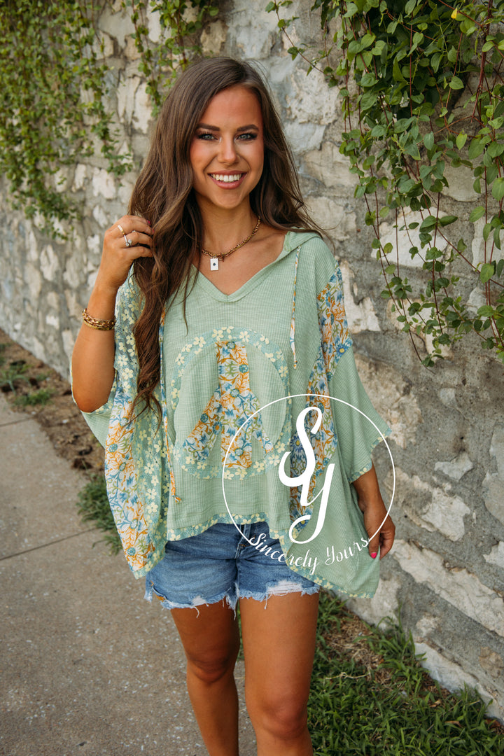 Fall Peace Moment Top- Sage/Yellow