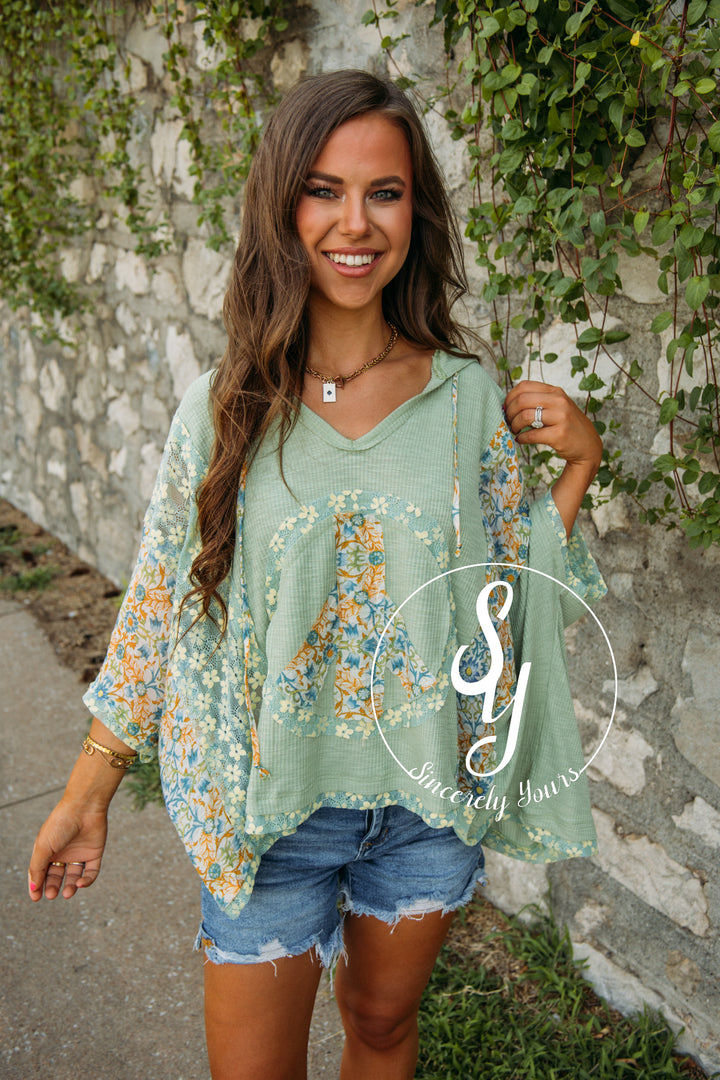 Fall Peace Moment Top- Sage/Yellow