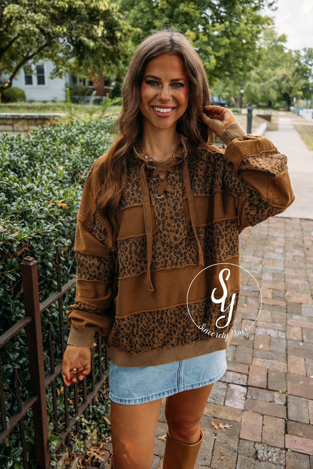 Stripe Leopard Top- Golden Kiwi