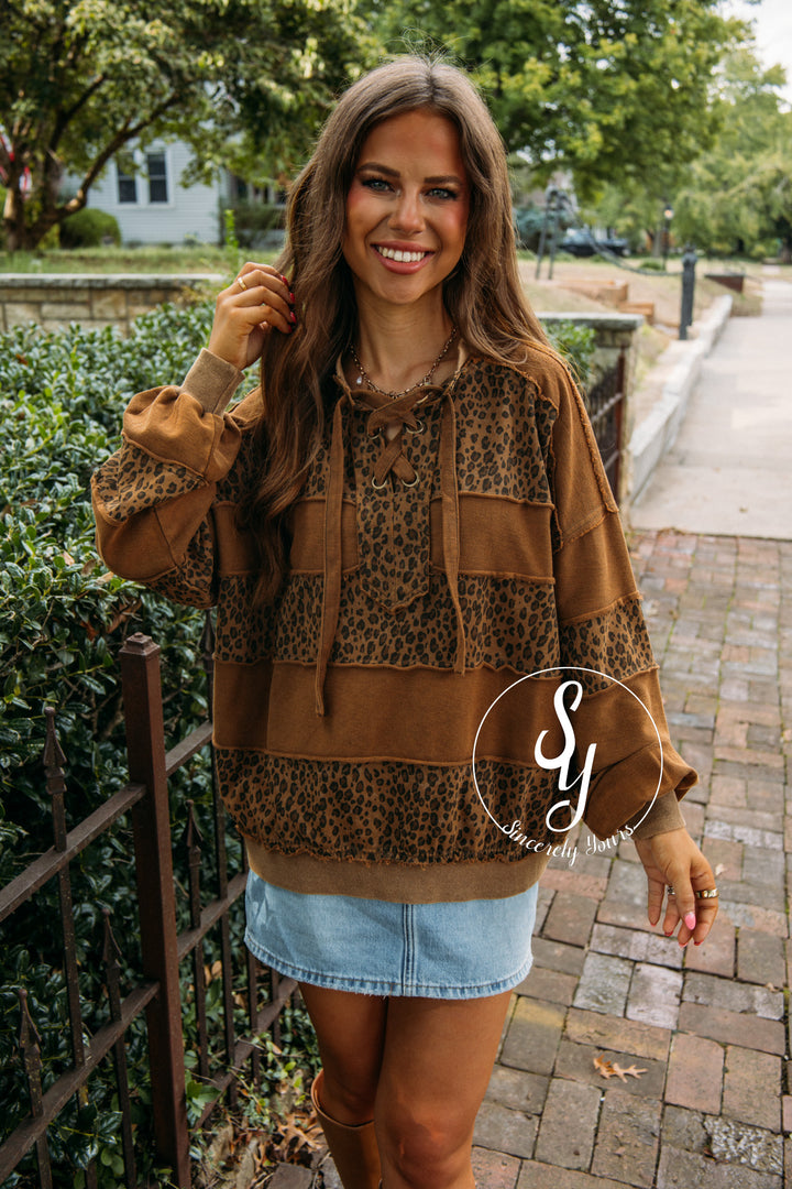 Stripe Leopard Top- Golden Kiwi