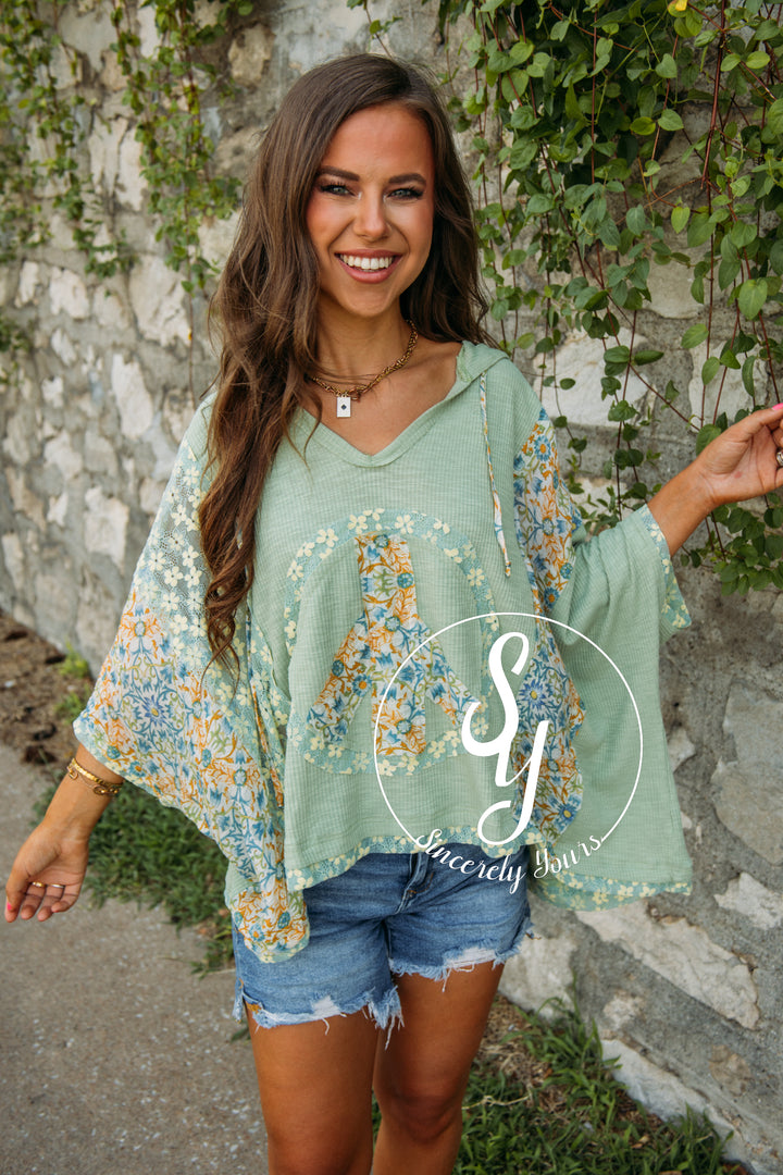 Fall Peace Moment Top- Sage/Yellow