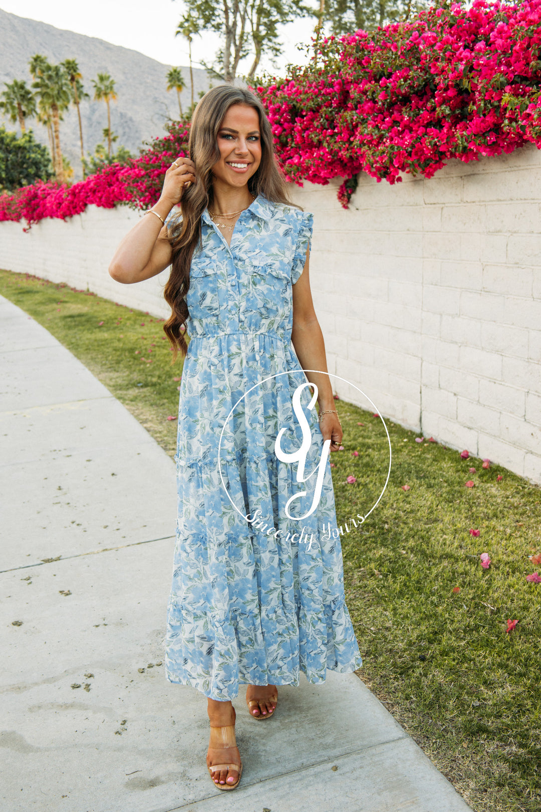 Floral Sealine Dress - Blue