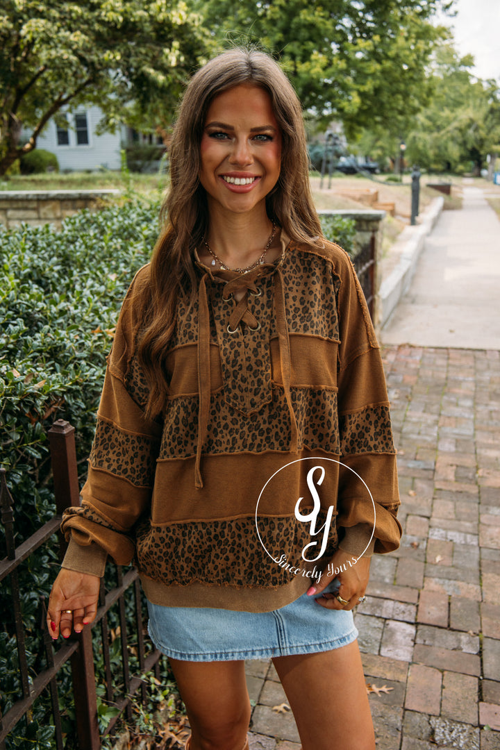 Stripe Leopard Top- Golden Kiwi