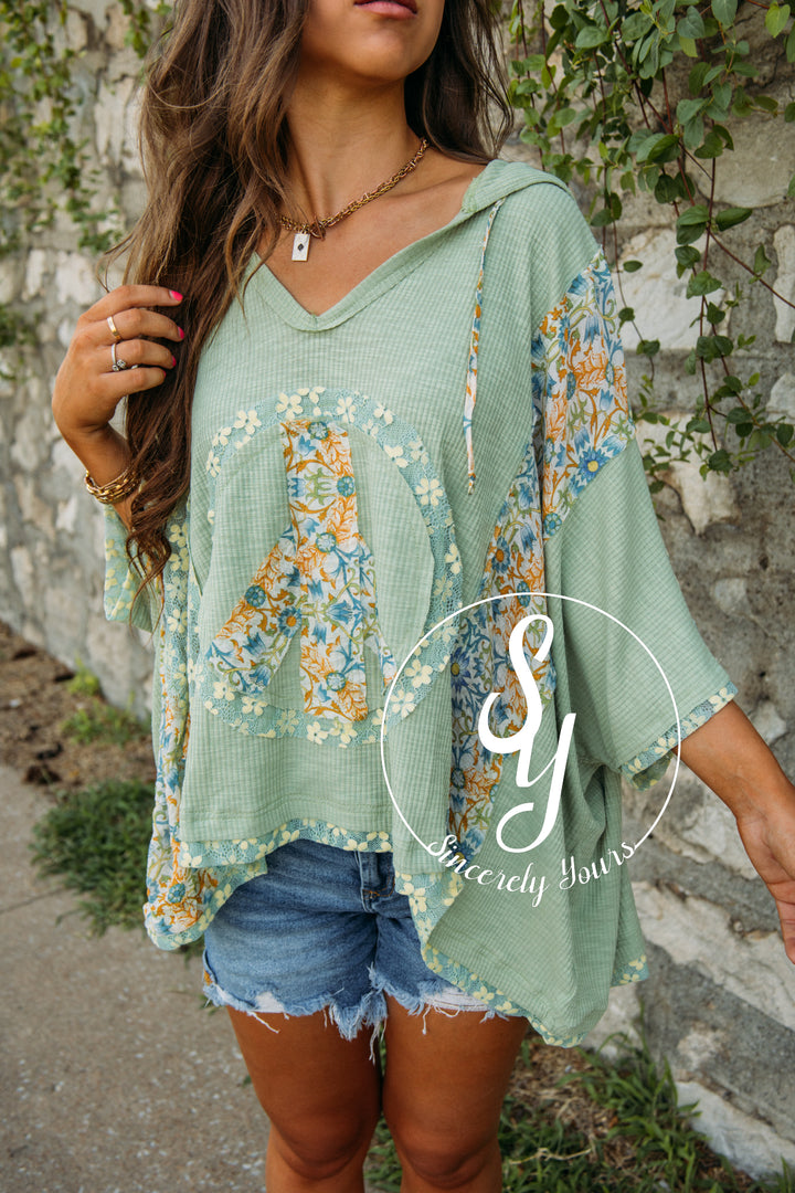 Fall Peace Moment Top- Sage/Yellow