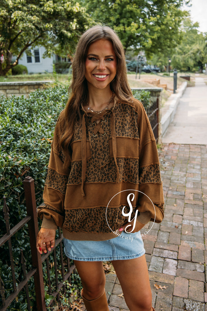 Stripe Leopard Top- Golden Kiwi