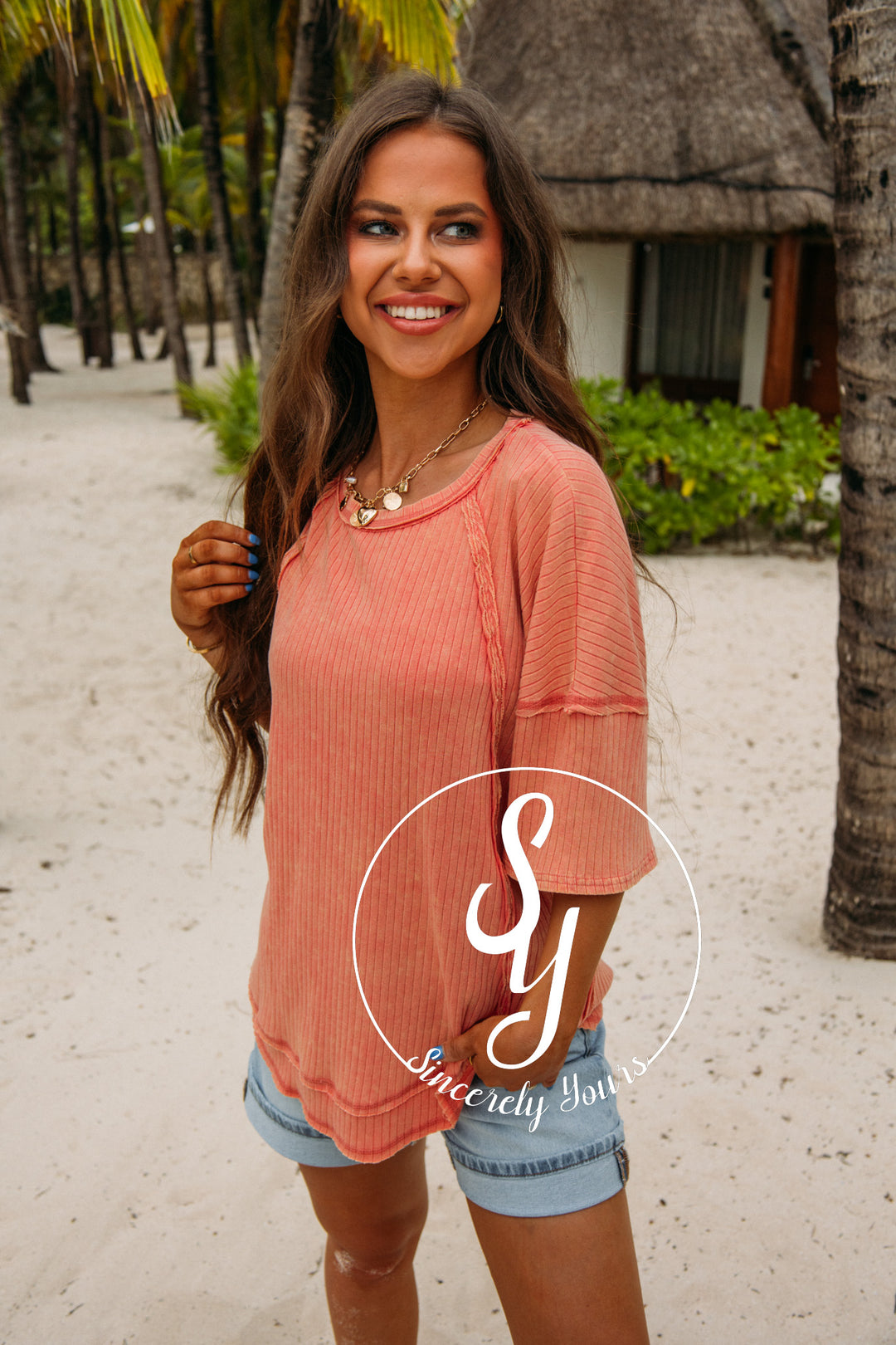 Charming Moment Top- Coral