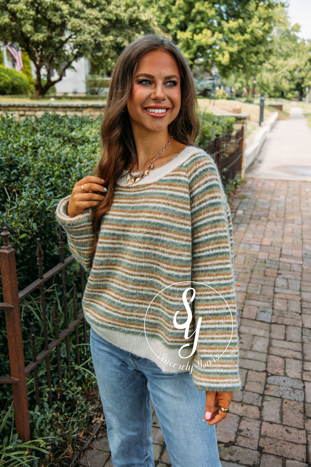 Cozy A La Mode Sweater- Olive Multi