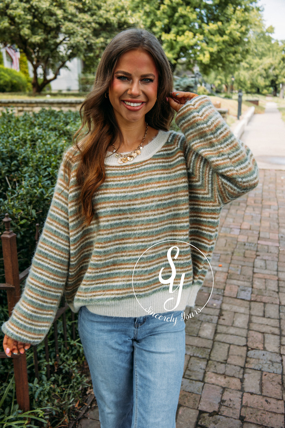 Cozy A La Mode Sweater- Olive Multi