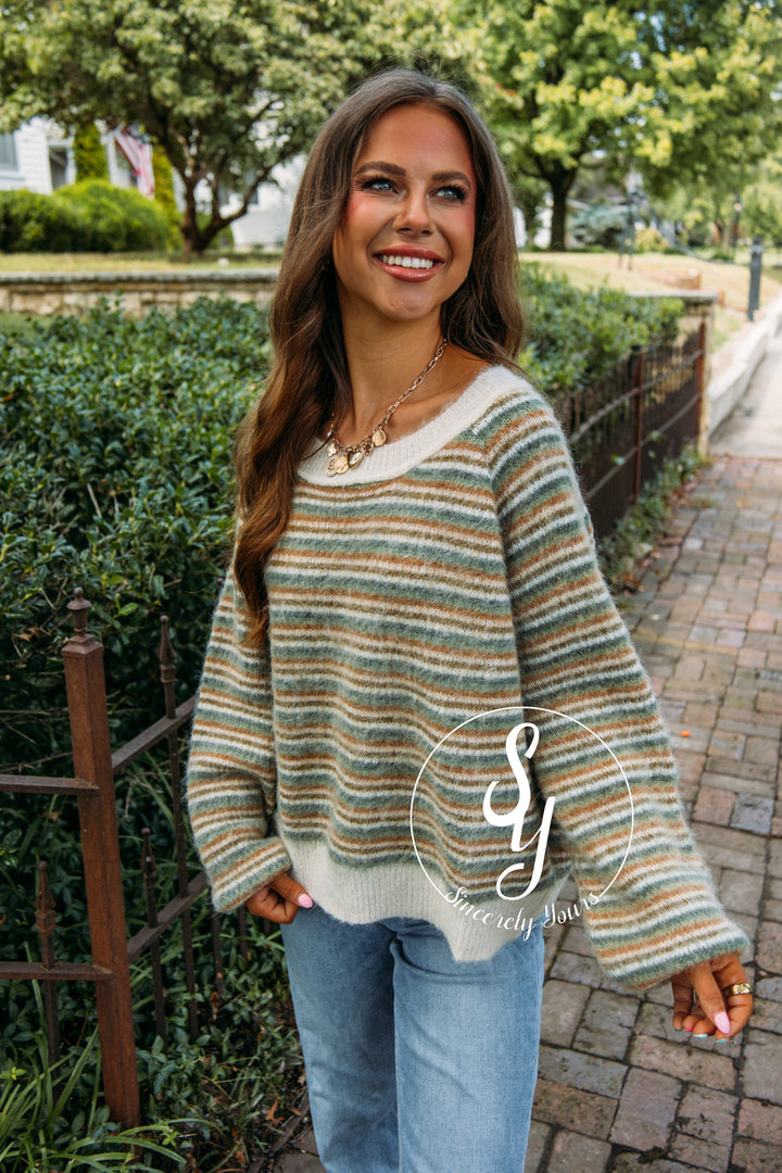 Cozy A La Mode Sweater- Olive Multi
