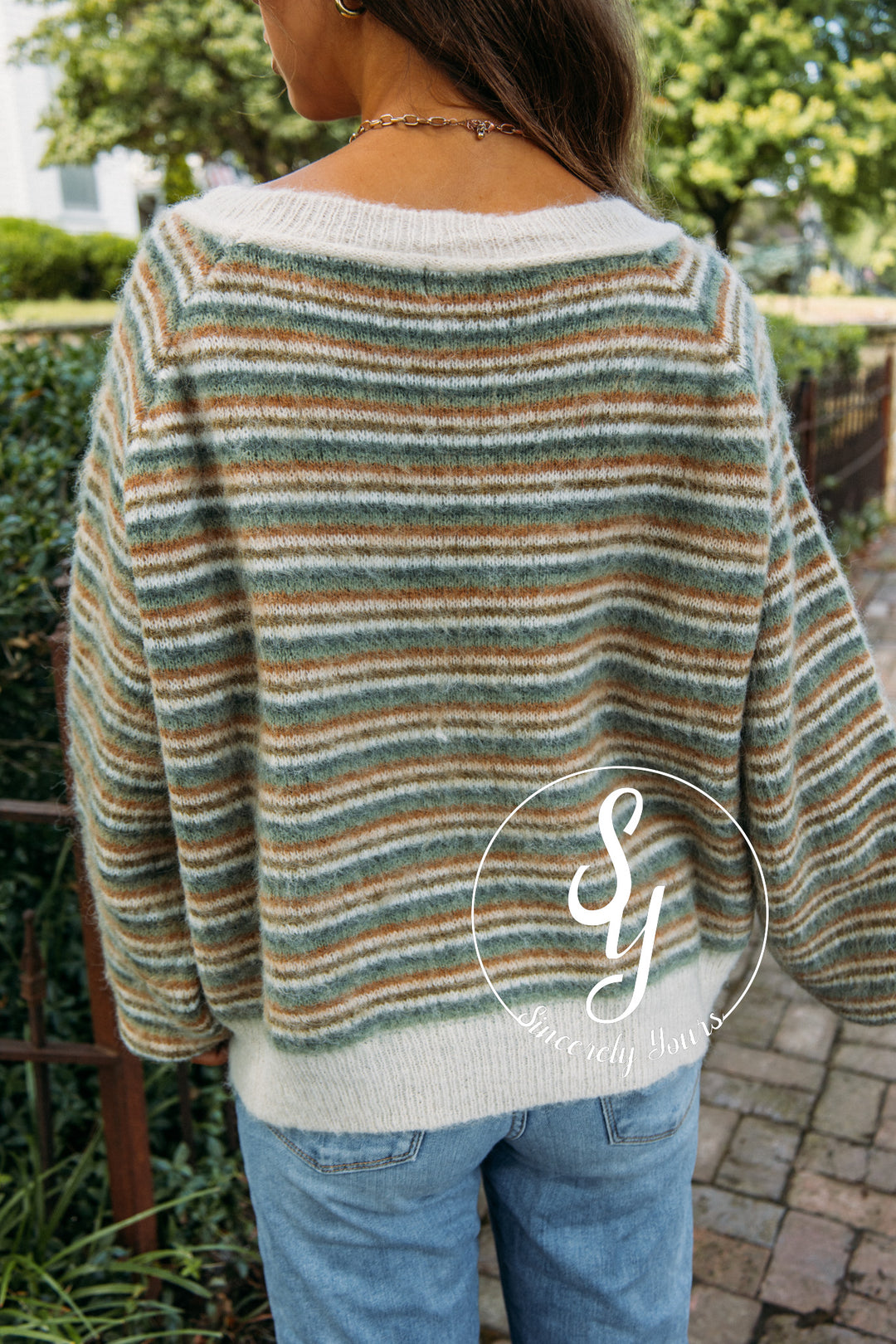 Cozy A La Mode Sweater- Olive Multi