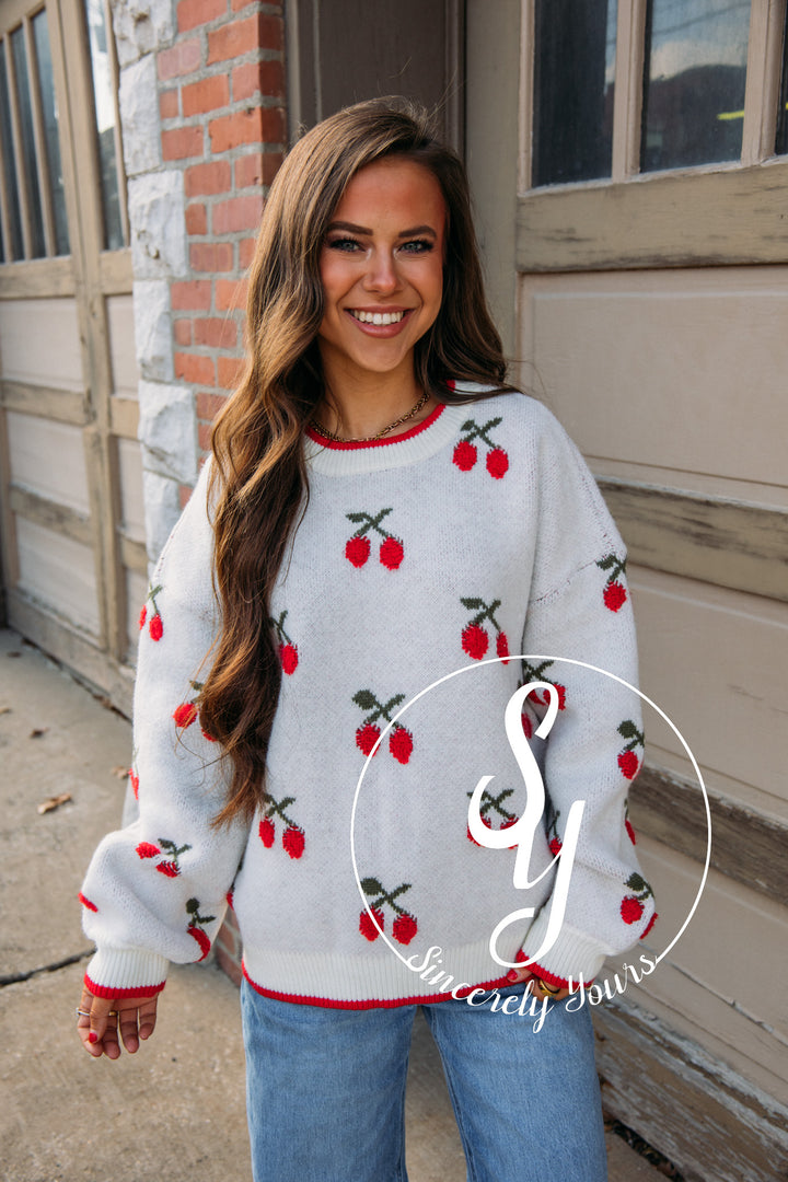 A Wonderful Cherry Moment Sweater- Oatmeal