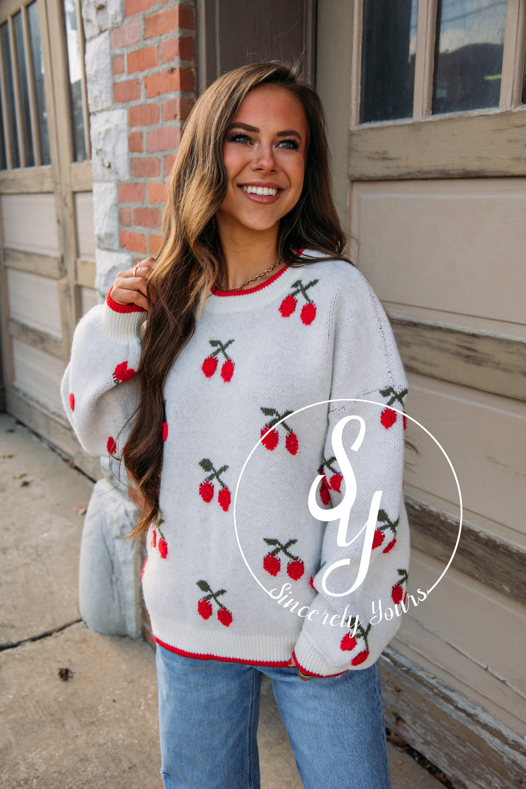 A Wonderful Cherry Moment Sweater- Oatmeal