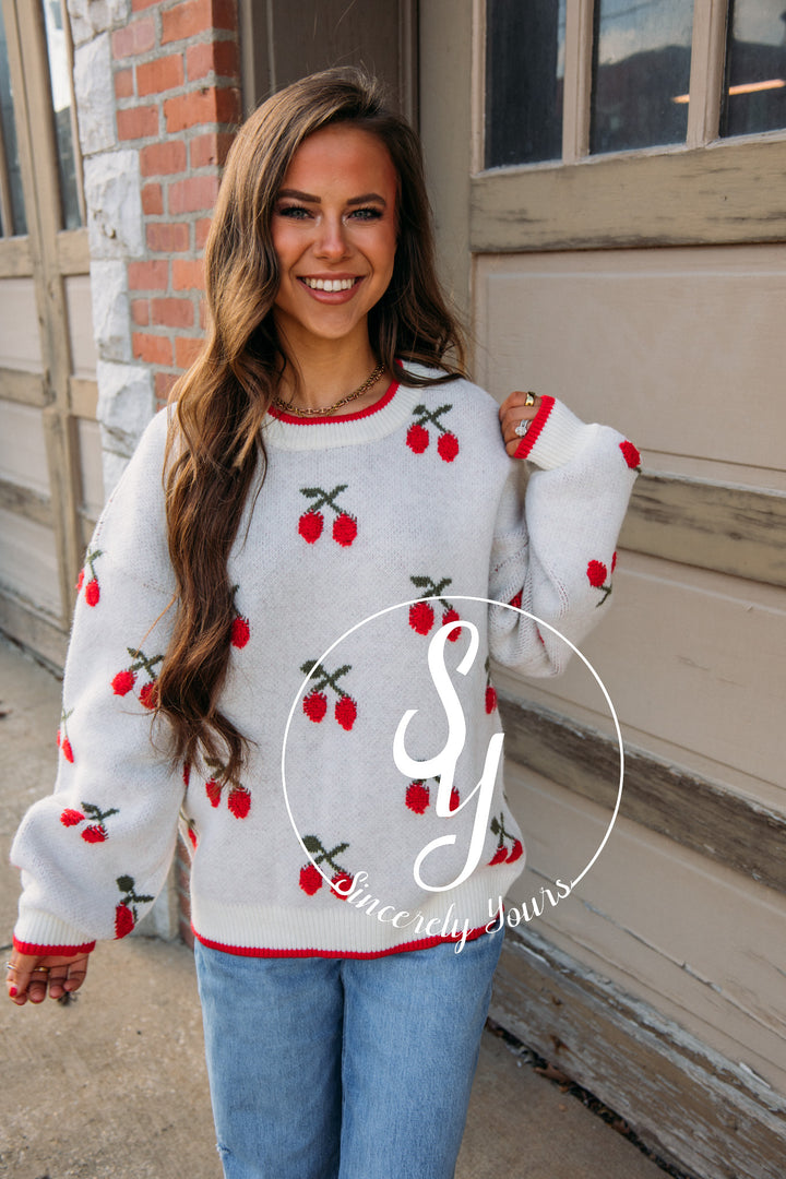 A Wonderful Cherry Moment Sweater- Oatmeal