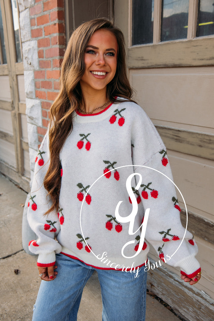 A Wonderful Cherry Moment Sweater- Oatmeal