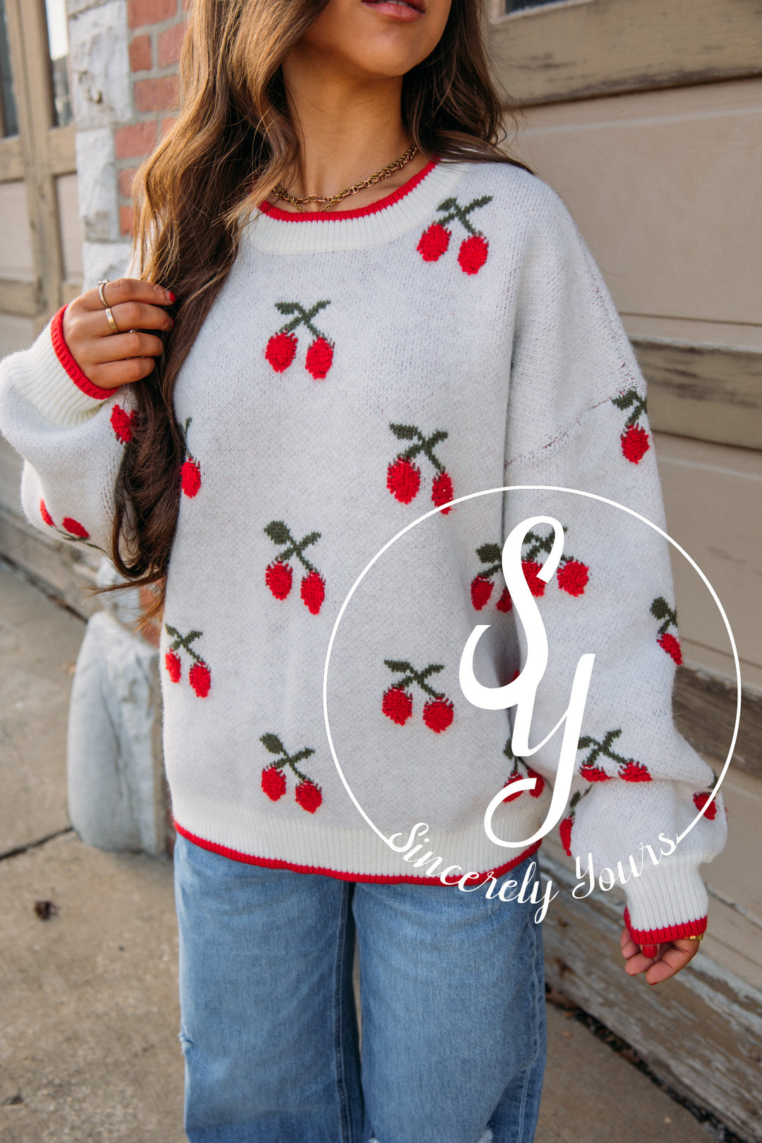 A Wonderful Cherry Moment Sweater- Oatmeal