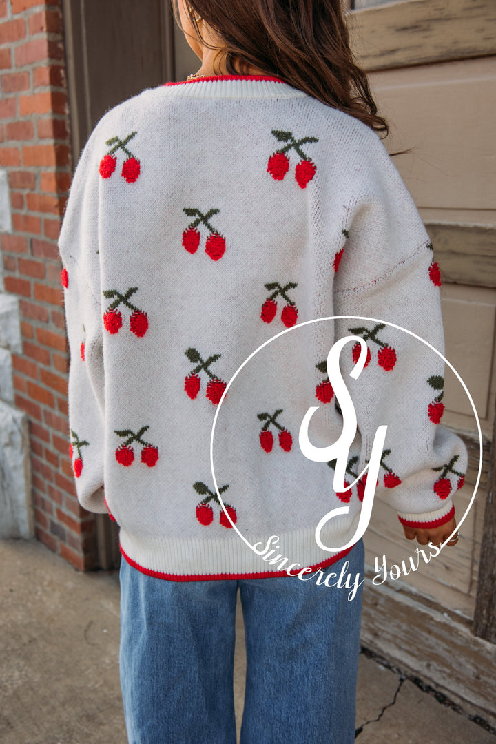 A Wonderful Cherry Moment Sweater- Oatmeal