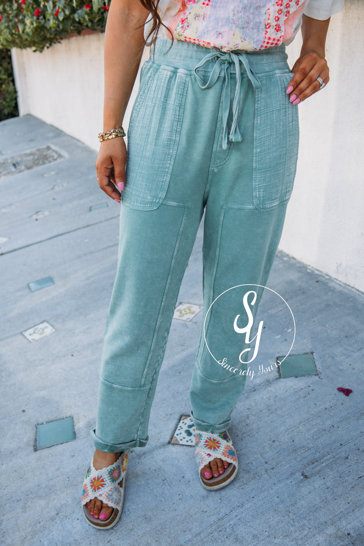 The Taron Wide Leg Pant- Teal Green