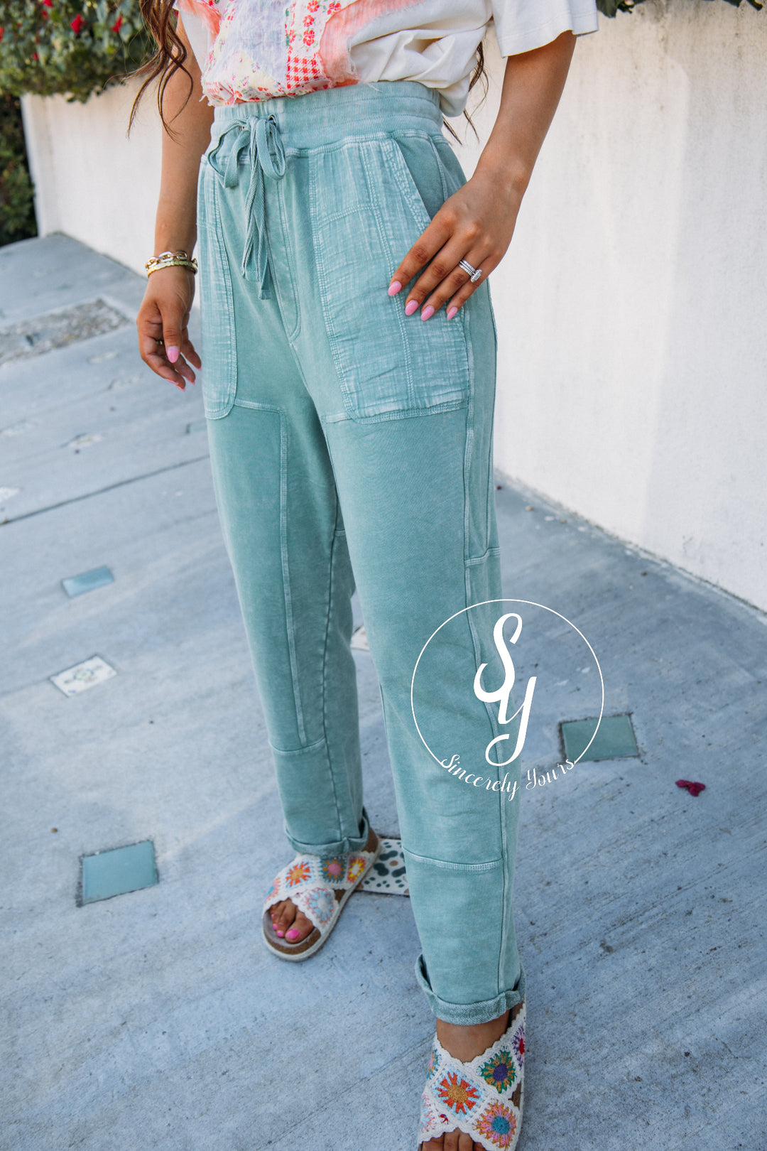 The Taron Wide Leg Pant- Teal Green