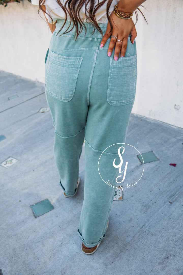 The Taron Wide Leg Pant- Teal Green