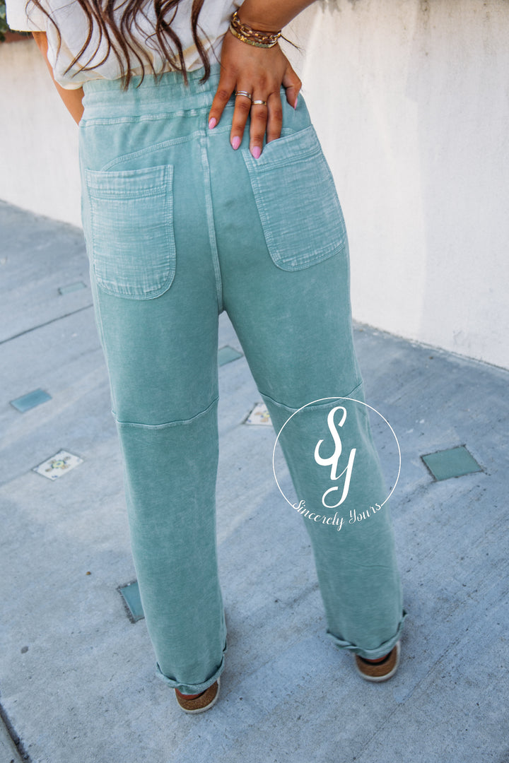 The Taron Wide Leg Pant- Teal Green