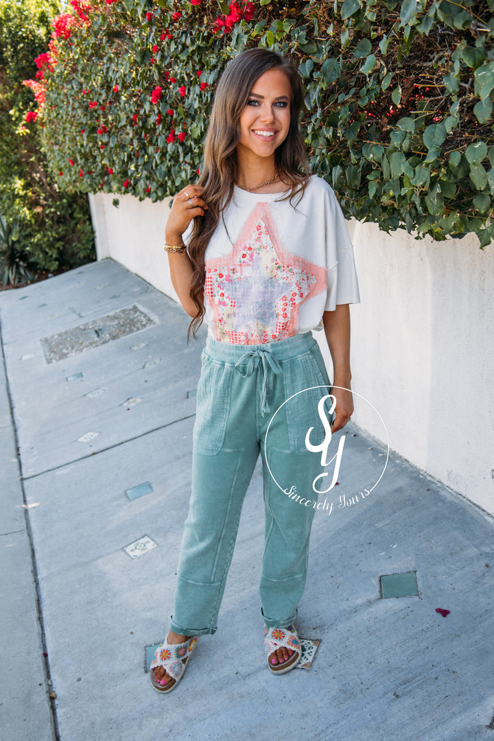 The Taron Wide Leg Pant- Teal Green