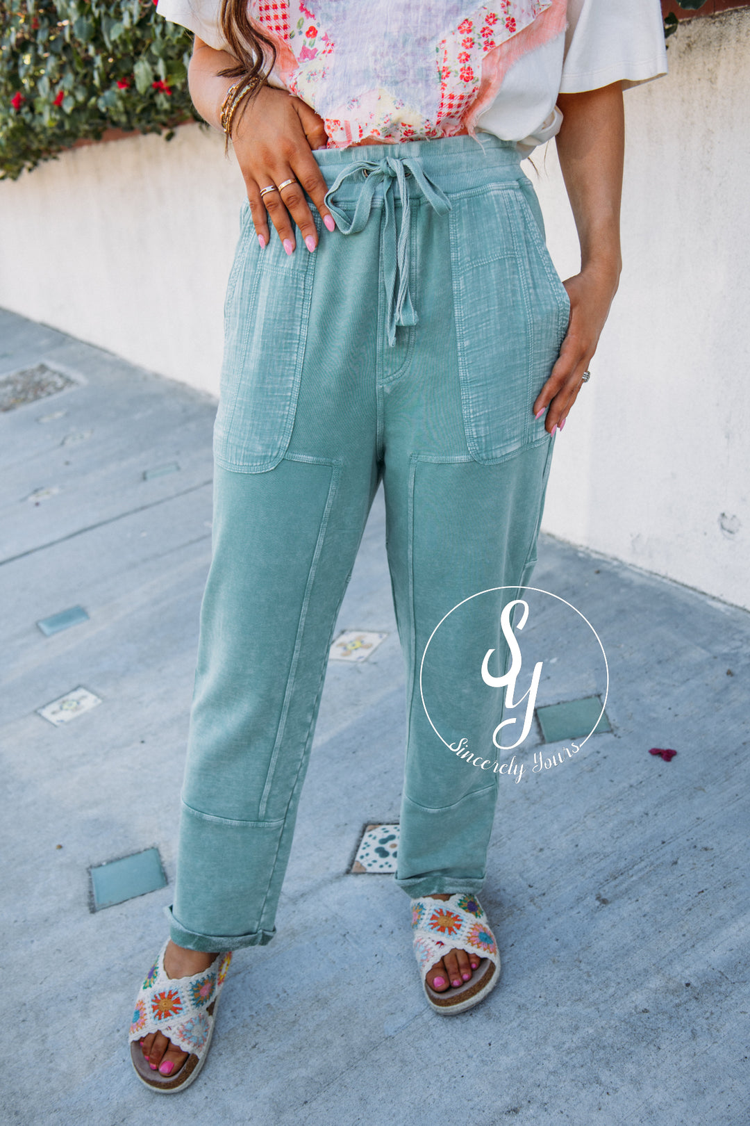 The Taron Wide Leg Pant- Teal Green